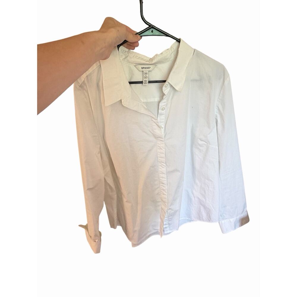 SPANX Oversized Poplin Button Down Shirt Womens Plus 2X white Long Sleeve Cotton - Picture 8 of 9